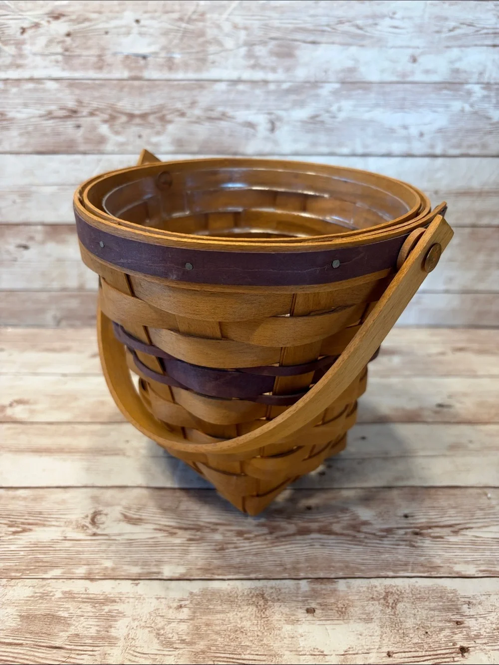 Longaberger Two-Tone Woven Basket with Handle - Brown & Deep Maroon
